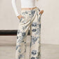 Blomstrete cropped jeans med vide ben for kvinner