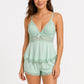 🎉Hot Sale💕Blondekantet V-hals camisole og shorts nattøysett
