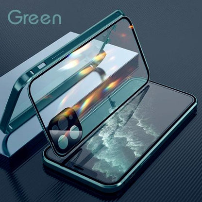 Magnetisk herdet glass tosidig telefonveske for iPhone