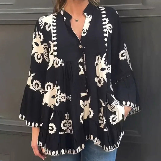 🔥 HOT SALG – 49 % RABATT 🔥 Dame boho topp med print og volanger