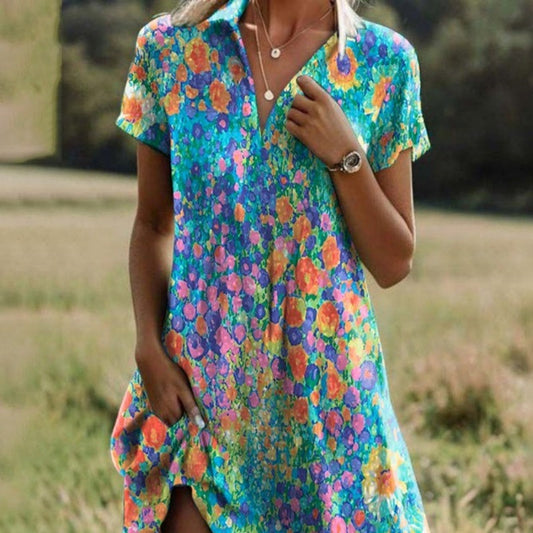 🥰2026 – Stort salg: 49 % rabatt🥰Stilig, mønstret fritidskjole med V-hals for damer🌸 Uanstrengt sommerchic ☀️