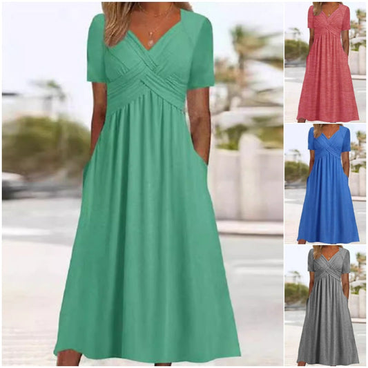 ⏳Time-Limited Special⏰Women’s V-Neck Short Sleeve Long Dresses