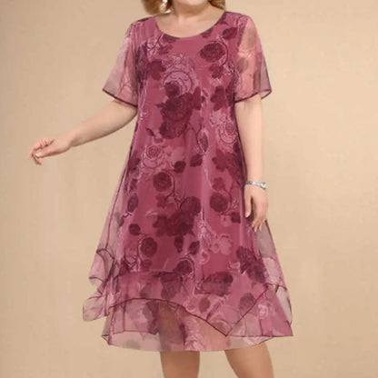 ❤️ Din garderobefavoritt ❤️ Dame blomstrete chiffonkjole med asymmetrisk lagdelt design