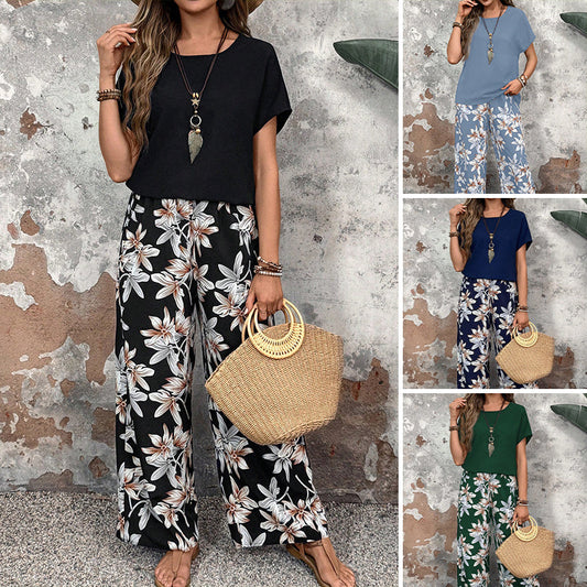 ⏰🔥LIMITED TIME 50% OFF! 💃 Women’s Casual Floral Print Wide-Leg Trousers & Short Sleeve Top Set – Flowy, Comfortable & Effortlessly Chic ✨🌸