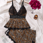 🎉Hot Sale💕Blondekantet V-hals camisole og shorts nattøysett