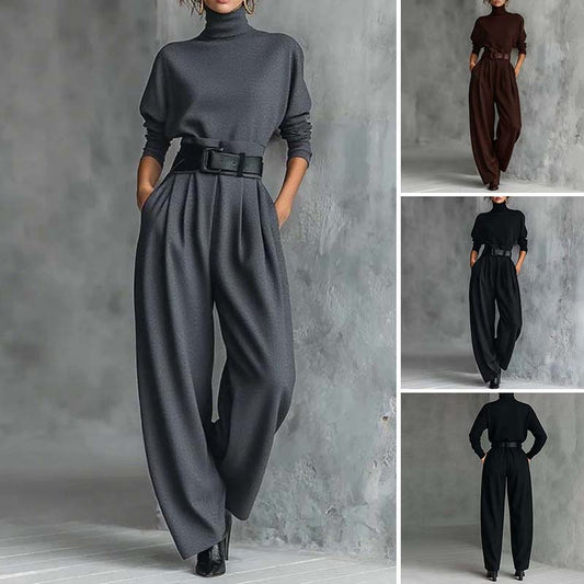 ⏳Begrenset tilbud: 49 % rabatt⏰Elegant turtleneck-top og høyt liv-bukse til kvinner (få et gratis belte)👚👖