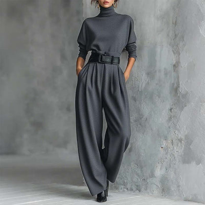 ⏳Begrenset tilbud: 49 % rabatt⏰Elegant turtleneck-top og høyt liv-bukse til kvinner (få et gratis belte)👚👖