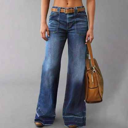 ✨🔥Retro-flarejeans med lommer for kvinner👖
