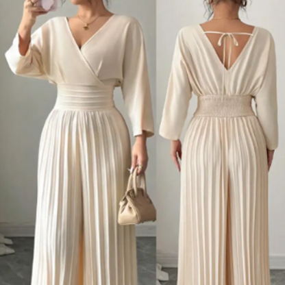 Elegant jumpsuit med V-hals, plissering og vide ben ✨Frigjør din sjarm uten anstrengelse