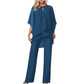 🔥Elegant todelt sett: bluse med asymmetrisk kant og vide bukser