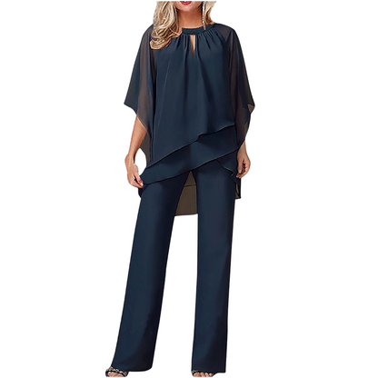 🔥Elegant todelt sett: bluse med asymmetrisk kant og vide bukser