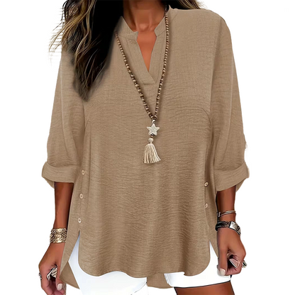 🔥 Hot Sale 🔥 Uformell ensfarget topp med knapper og sidesliss