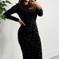 💖Begrenset tilbud – 49 % RABATT💖 Dame Slim Fit langermet paljett midi kjole