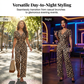 Leopardmønstret V-hals jumpsuit med vide ben