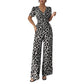 Leopardmønstret V-hals jumpsuit med vide ben