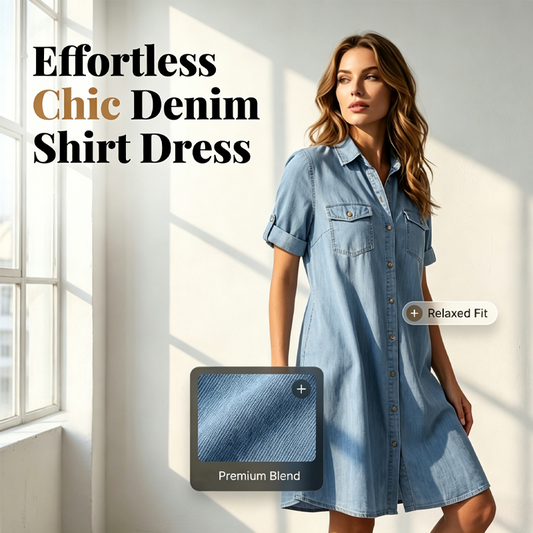 🔥 Tidsbegrenset salg – opptil 49 % rabatt! 🔥 👗 Dame Casual Denimskjortekjole ✨