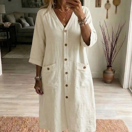 Dame casual V-hals midikjole