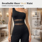 One-shoulder jumpsuit med meshpanel og vide ben