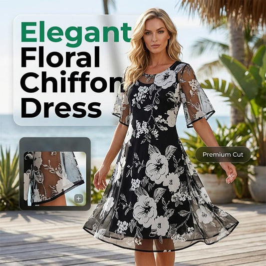 🔥 Hot tilbud – Dame elegant chiffonkjole med blomsterprint
