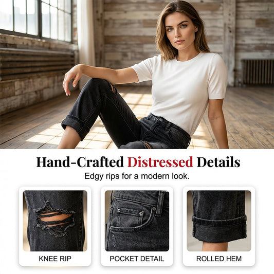 Dame casual ripped jeans med rette ben