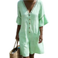 Dame sommer V-hals jumpsuit med klokkeermer