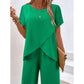 Dame casual antrekk med asymmetrisk topp og bukser med vide ben