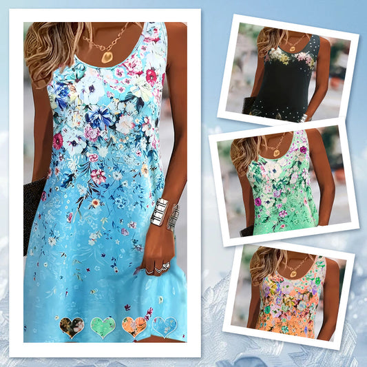 🌞 Sommerfavoritter 👗 Dame blomstrete ermeløs sommerkjole