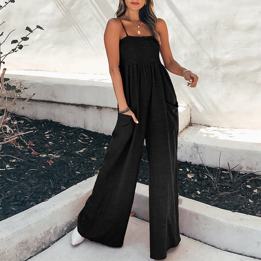 Dame jumpsuit med rynket topp og vide ben
