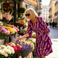 Elegant lagdelt midi-kjole med blomsterprint