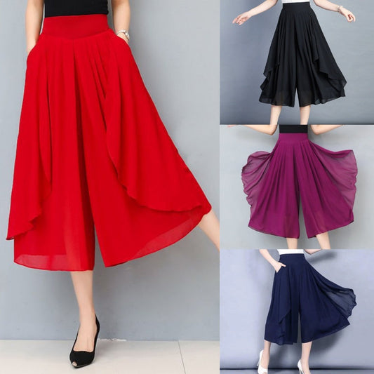 Cropped culottebukser i chiffon med høy midje for kvinner