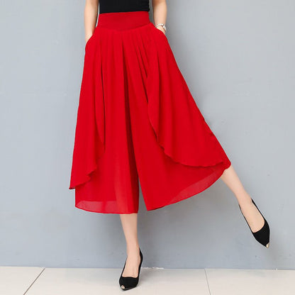 Cropped culottebukser i chiffon med høy midje for kvinner