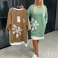 Dame-sweatkjole med blomsterprint og falskt todelt design