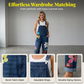 Overalls i denim med blomstermønster for damer