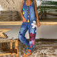 Casual blomstrete denim jumpsuit for kvinner