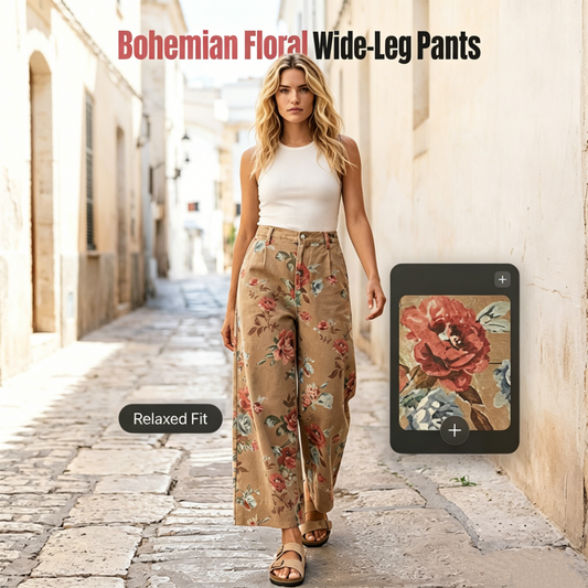 Blomstrete cropped jeans med vide ben for kvinner