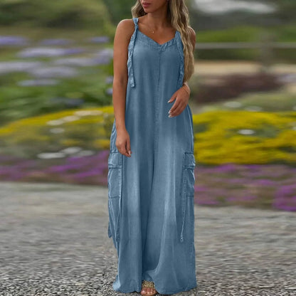Jumpsuit med vide ben og lommer for kvinner