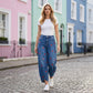 Dame Baggy Denim Bukser med Hjertemønster