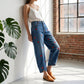 Dame Baggy Denim Bukser med Hjertemønster