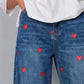 Dame Baggy Denim Bukser med Hjertemønster