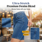 Damemodell med høy midje i elastisk denim