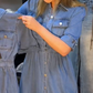 Dame blå slim-fit skjortekjole i denim med krage og knapper