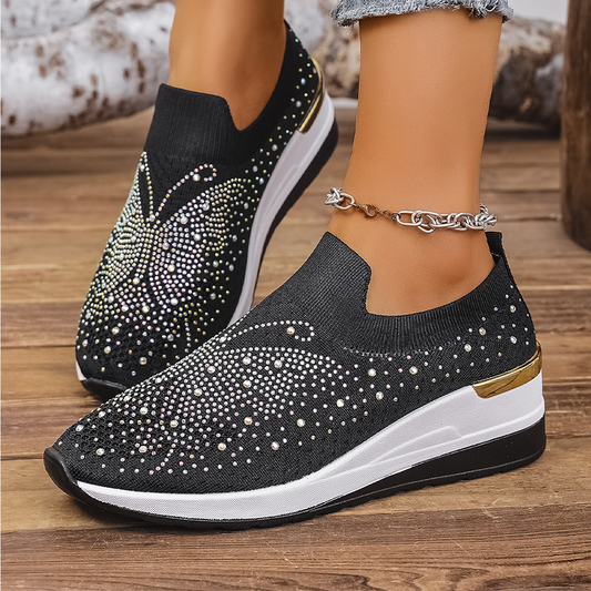 Dame Slip-On Sneakers med Rhinstein Sommerfuglmotiv