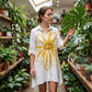 Skjortekjole med blomstermønster og knapper for damer