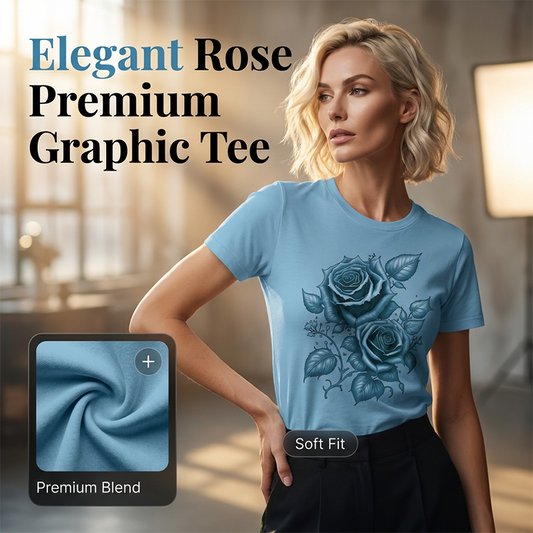 Dame Elegant Rose Grafisk Print T-Skjorte
