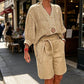Dame Casual Todelt Sett med V-hals Topp og Shorts