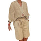 Dame Casual Todelt Sett med V-hals Topp og Shorts