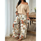 Dame Todelt Sett med Off-Shoulder Topp og Mønstrede Bukser