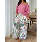 Dame Todelt Sett med Off-Shoulder Topp og Mønstrede Bukser