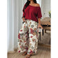 Dame Todelt Sett med Off-Shoulder Topp og Mønstrede Bukser