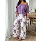 Dame Todelt Sett med Off-Shoulder Topp og Mønstrede Bukser